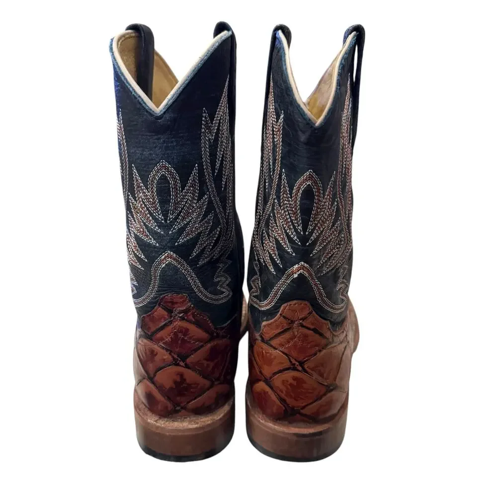 Horse Power Kids Brown Exotic Print Black Western Cowboy Boots Size 3